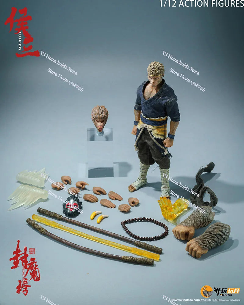 Nottaa Toys 1/12 Wu Kong Hou San Exclusive Version Action Figure Black Myth Monkey King 6" Full Set Soldier Model Collection