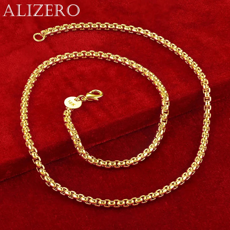 ALIZERO 18K Gold 4mm Runde Box Kette Halskette Für Männer Frauen Hochzeit Bankett Party Geschenk Mode Edlen Schmuck Großhandel