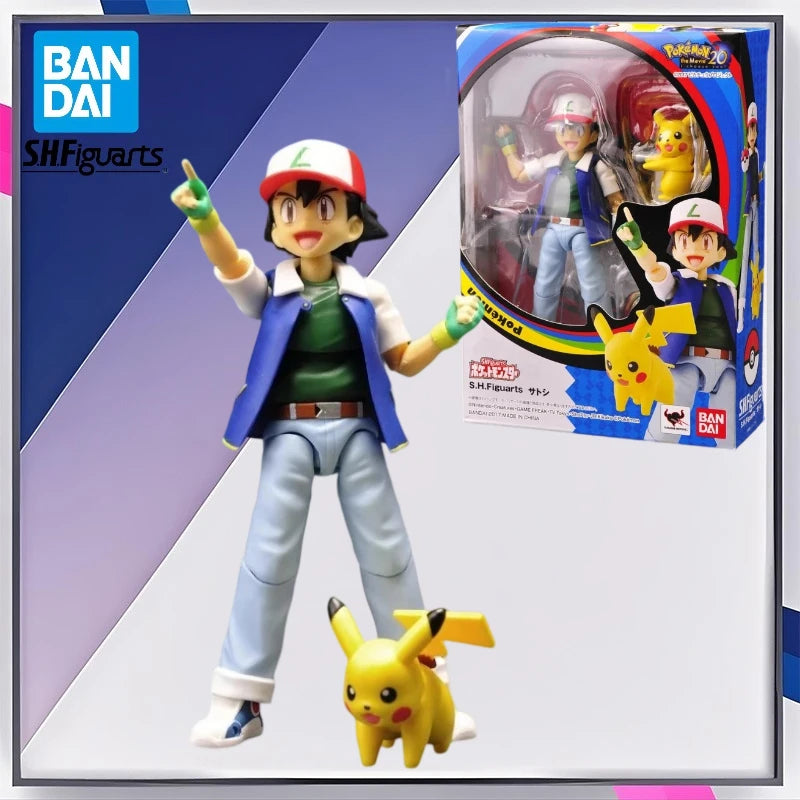 Bandai Original Pokemon S.H.Figuarts SHF Ash Ketchum Pikachu Jessie James Meowth Anime Action Figures for Kids Gift Toys