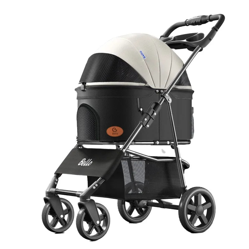One Button Easy Fold Lightweight Pet Stroller with Carry Bag Cat Dog Travel Cart for Small Medium Pets White Purple Color Option