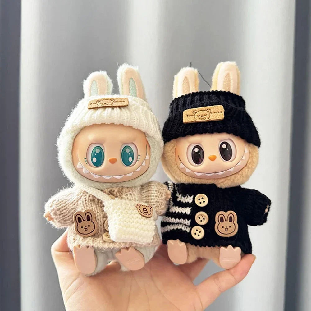 For 15-17 cm v1v2 Labubu Clothes outfit Labubu Sitting Party Bear Label Scarf Hat Bag Dolls Accessories Cute Decoration