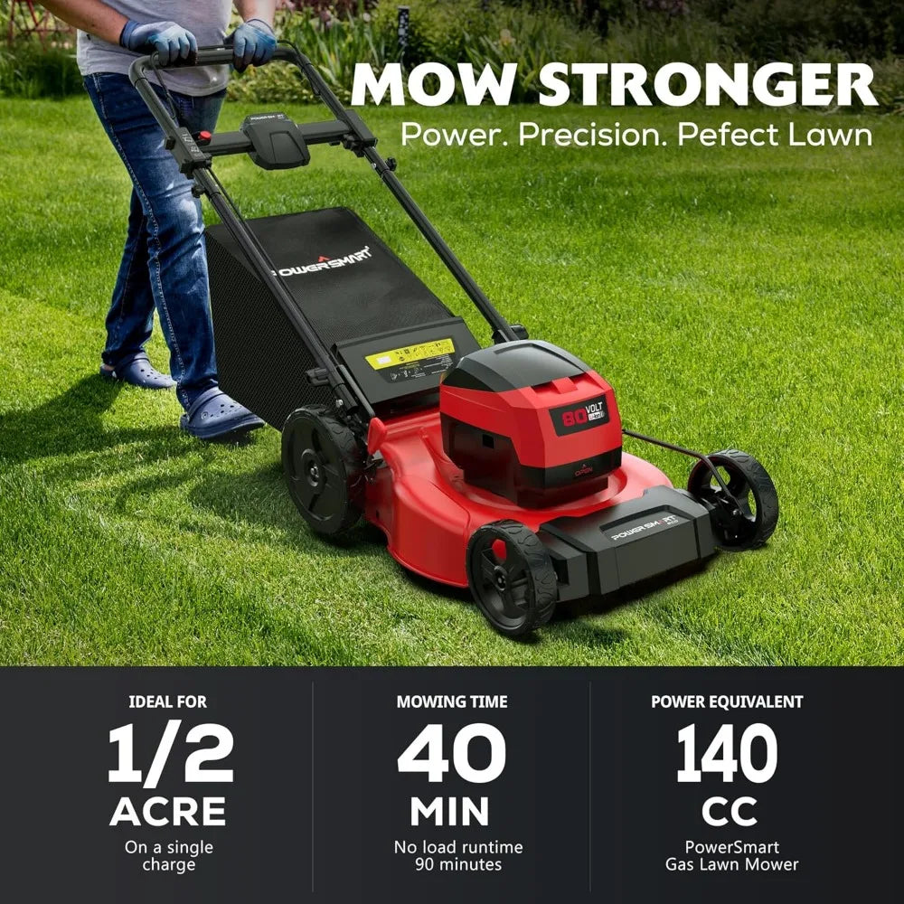80V 21in Push Cordless Lawn Mower, Brushless Battery Lawn Mower with 6.0Ah Battery and Charger（PS76821）