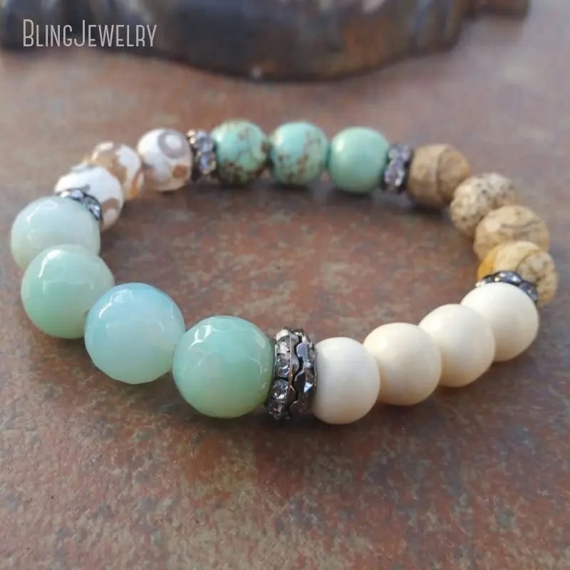 10pcs Beach Vibe Multi Gemstone Yoga Stretch Stacking Chip Bead Bracelet Women Bohemian Accessory Statement Chakra Jewelry