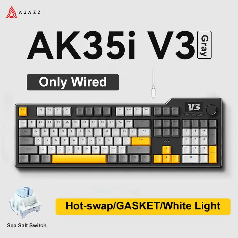 НОВА Ajazz AK35I V3 MAX Трирежимна Жична Bluetooth Безжична Геймърска Клавиатура Уплътнение Пълен Ключ Hot Swap 104 Ключа Персонализирана Клавиатура