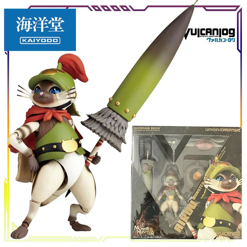 KAIYODO Original Vulcanlog Monster Hunter Revo Series 005 Battle Cat/Hunter Female Swordsman Articulated Action Figure Model Toy