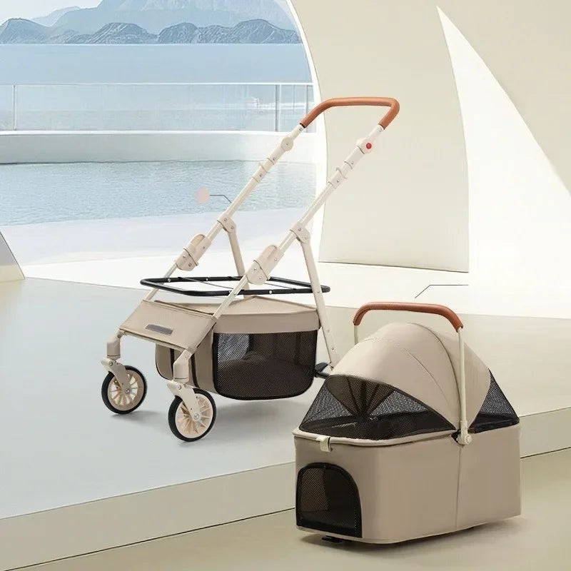 3-in-1 Pet Stroller for Cats & Dogs Detachable Carrier  Storage Basket One-Hand Fold & 4-Wheel Brakes  cat carrier dog carrier