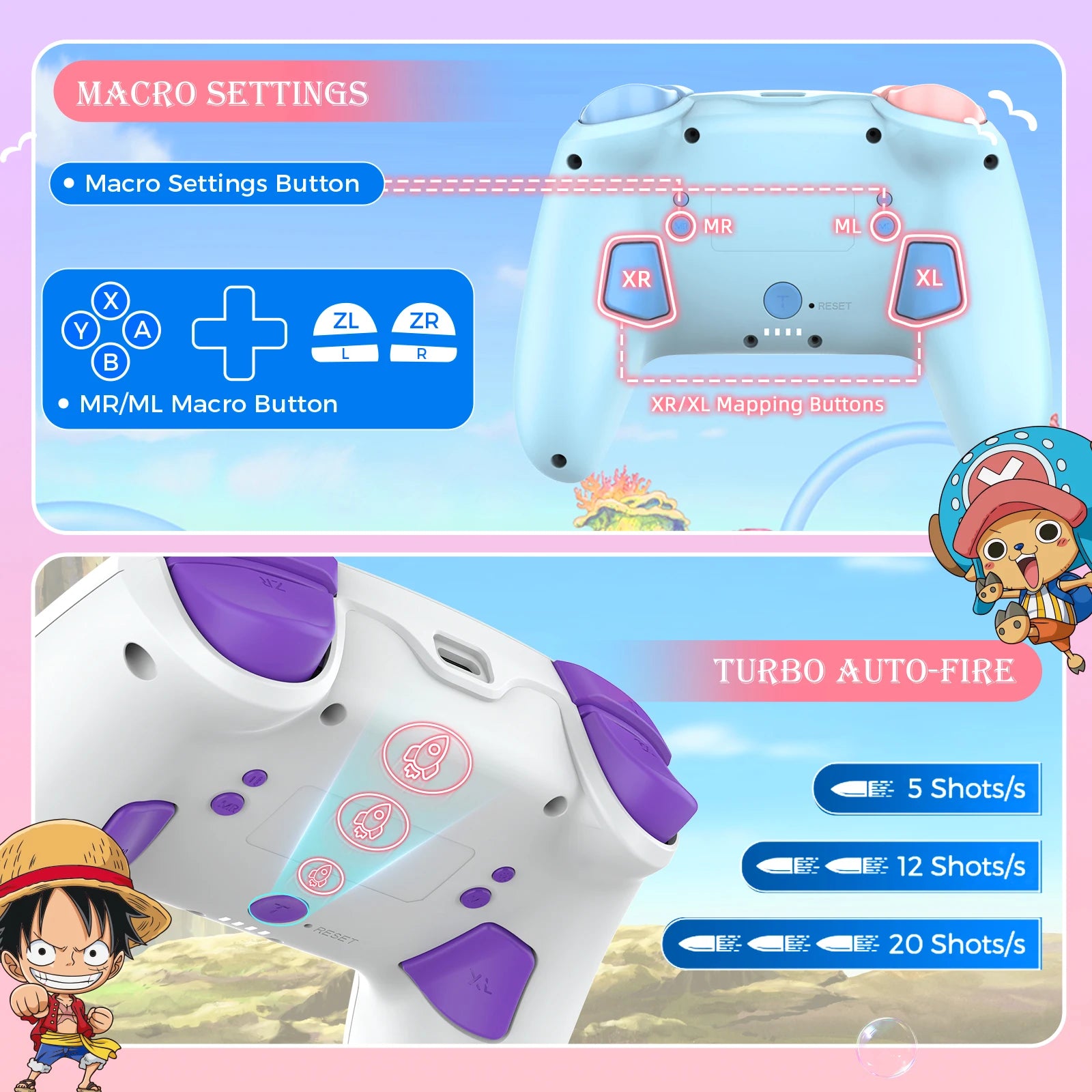 IINE Cartoon Design Wireless Pro Controller Wake up Macro Turbo Function RGB Lihting Compatible with Nitendo Switch