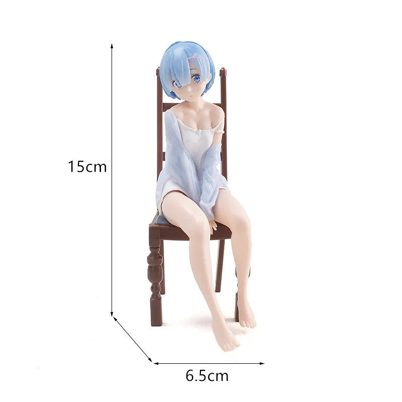 New15cm Anime beautiful girl Figure Pajamas Sitting cross legged on a chair PVC Collection Model