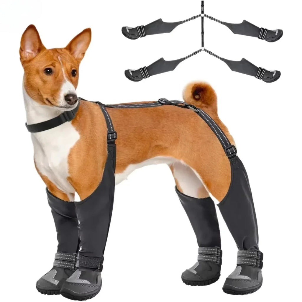 Hundestiefel mit Hosenträgern, hohe Hundestiefel, rutschfest und wasserdicht, Hundeschuhe, Leggings, Winter, Schnee, Regen, Wandern, Pfotenschutz