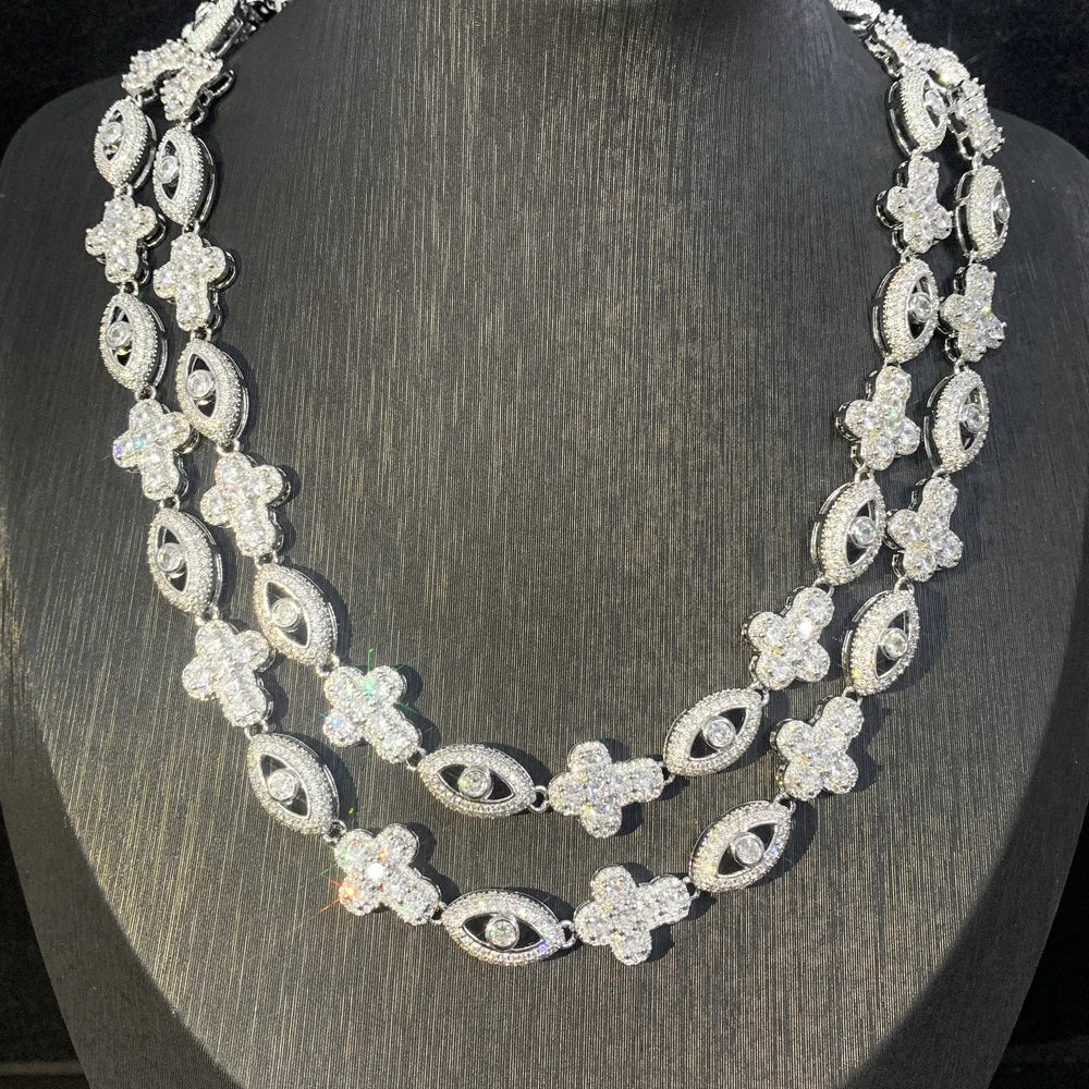 Icedminer 5A Zircon Cross Infinite Eye Necklace Cuban Chain Iced Out For Men And Women Fashion Hip Hop Jewelry Free Shipping