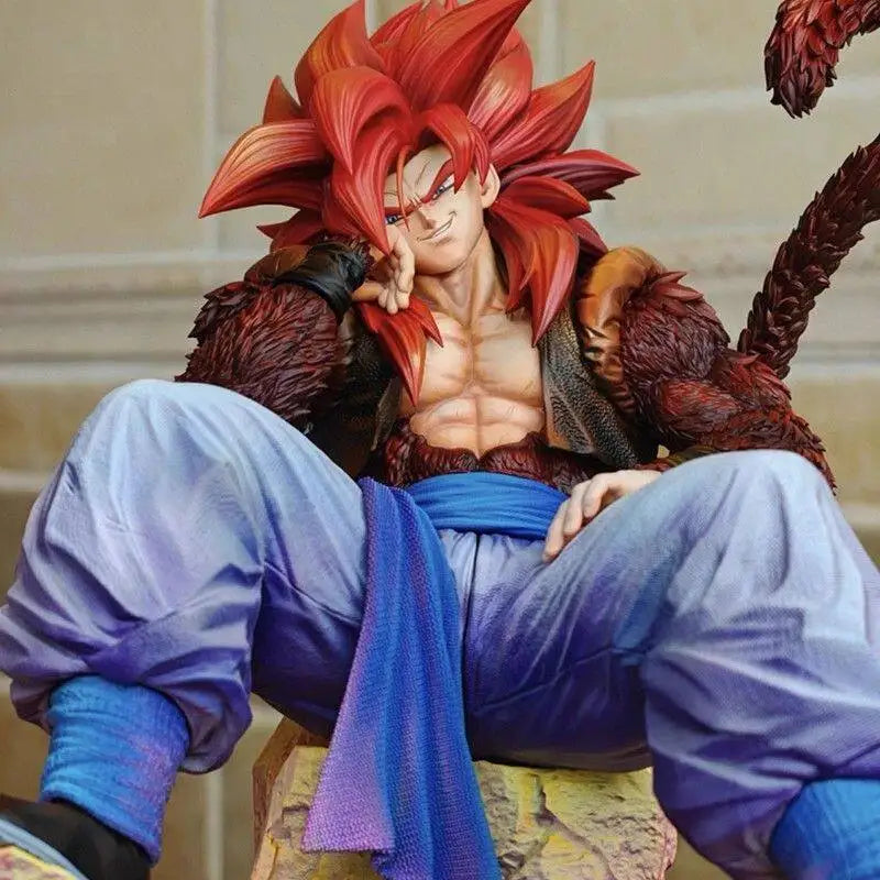JG  FXW Super Saiyan 4 Gogeta Figure Dragon Ball Anime Sitting Pose Statue With Rock Base Collectible Gift For Fans