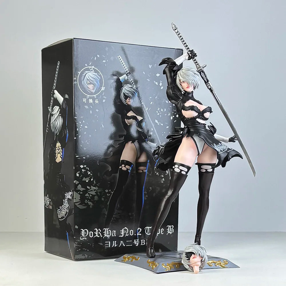 32 cm NieR: Automata Pod YoRHa Nr. 2 Typ B 2B zwei Köpfe PVC-Actionfigur Anime-Figur Modell Spielzeugsammlung Puppengeschenk