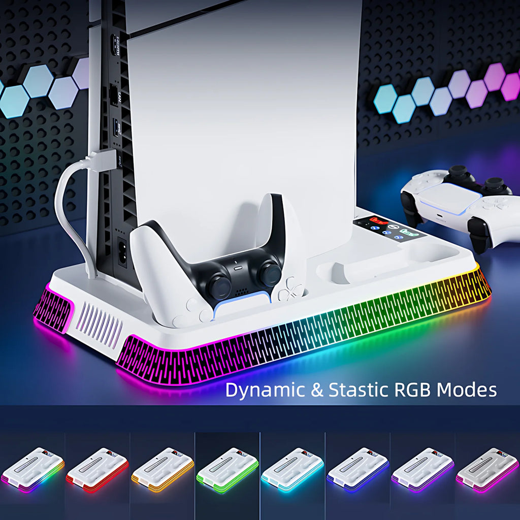 Cooling Station for PS5/PS5 Slim/PS5 Pro, YH66S Vertical RGB PS5 Cooling Stand with Controller Charging Dock, Headset Hook, USB