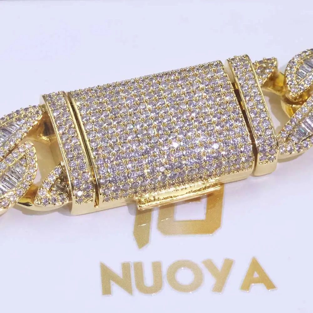 20MM 3 Rows Fashion Iced Cuban Bracelet Moon Shape Baguette Diamond Bracelets Men Women 18k Gold Plated Jewelry