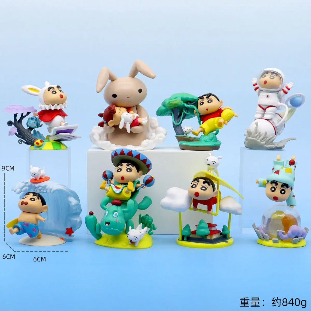 8pcs/set 10CM New Anime Crayon Shin-chan Cos series scenes Q Version kawaii Action Figure PVC Model Toys doll collect Gifts