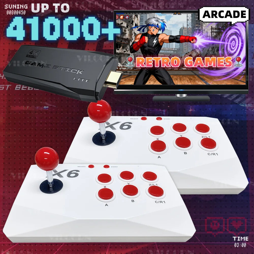 Arcade-Videospielkonsole, 4K-TV-Game-Stick mit doppelten Arcade-Joystick-Spielen für MAME/Sega/PS1/Atari-Spielautomaten, Kindergeschenk