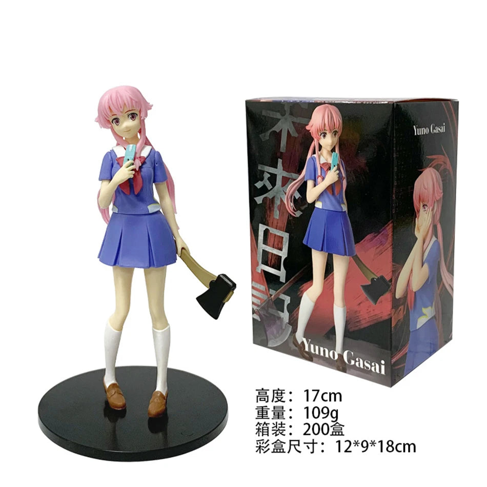 Hot 17cm Future Diary Mirai Nikki Gasai Yuno Anime Uniform Dress Standing Posture Action Figure Model Holiday Gifts Desktop Toy