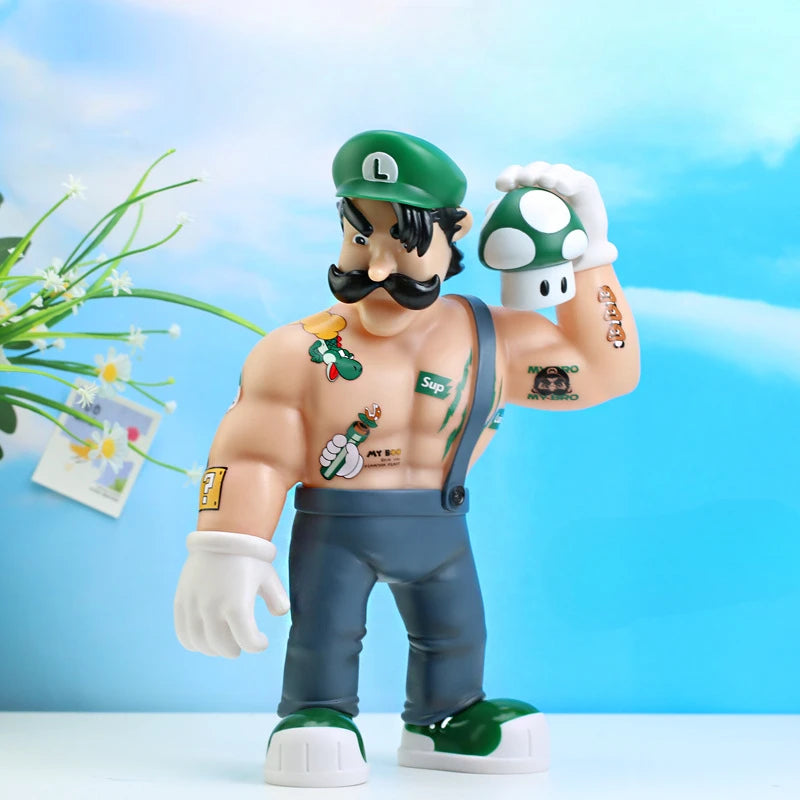 20/33cm Super Marios Bros Action Figures Funny Anime Figures Luigi Cosplay Muscle Model Dolls Ornament Kids Toys Room Decoration