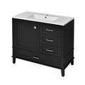 36" Black Bathroom Vanity with Solid Pine Frame, 1 Soft Close Door and 3 Drawers , Modern Storage Cabinet