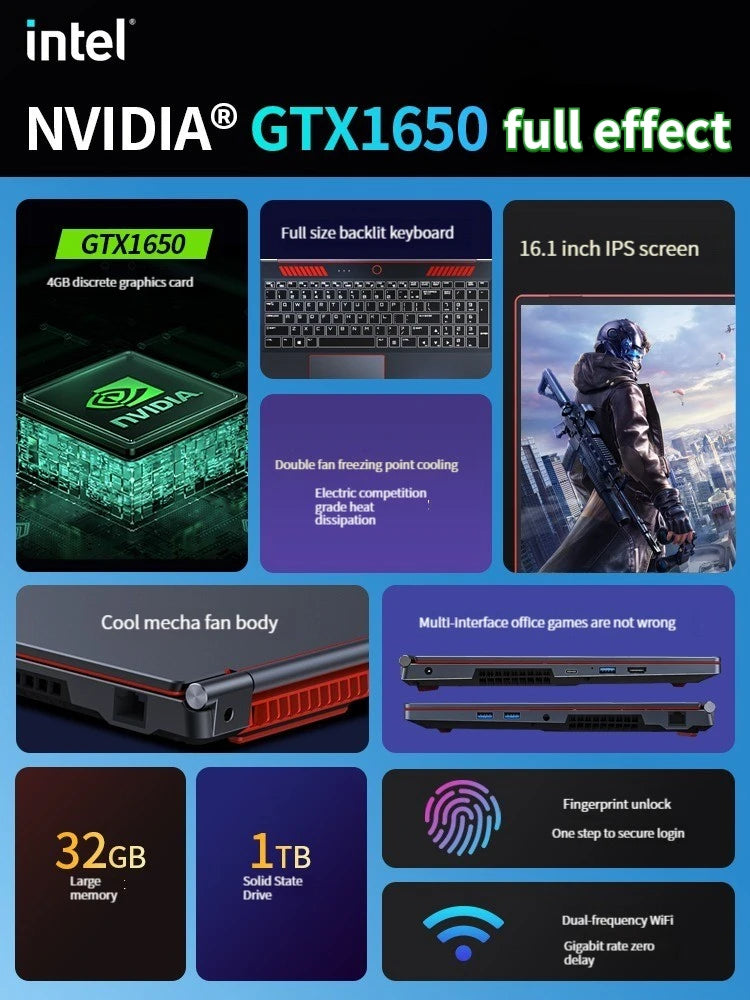 Neu 16,1 Zoll 10. Gaming-Laptop Intel Core I9-10880H I I7-10880H Nvidia GTX 1650 4G Windows 10/11 Gaming-Laptop Metall-Ultrabook