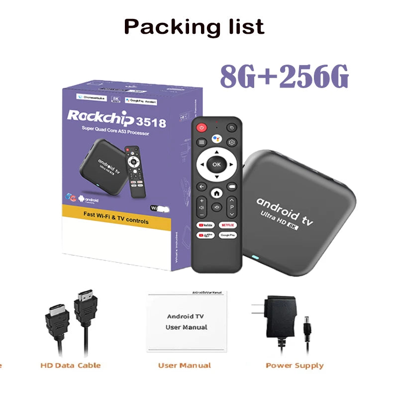 Android 16.0 TV BoxRockchip RK3518 Q18 Smart TV Box 8K Google Assistant Netflix Multimedia Player 2.4G 5G Wifi 6 BT5.4 128G ATV