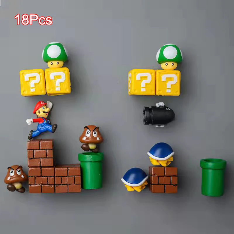 Super Ma Bros DIY Fridge Scene 3D Magnets Refrigerator Decoration Bullet Mushroom Turtle Wall Sticker Set Home Collection Gift