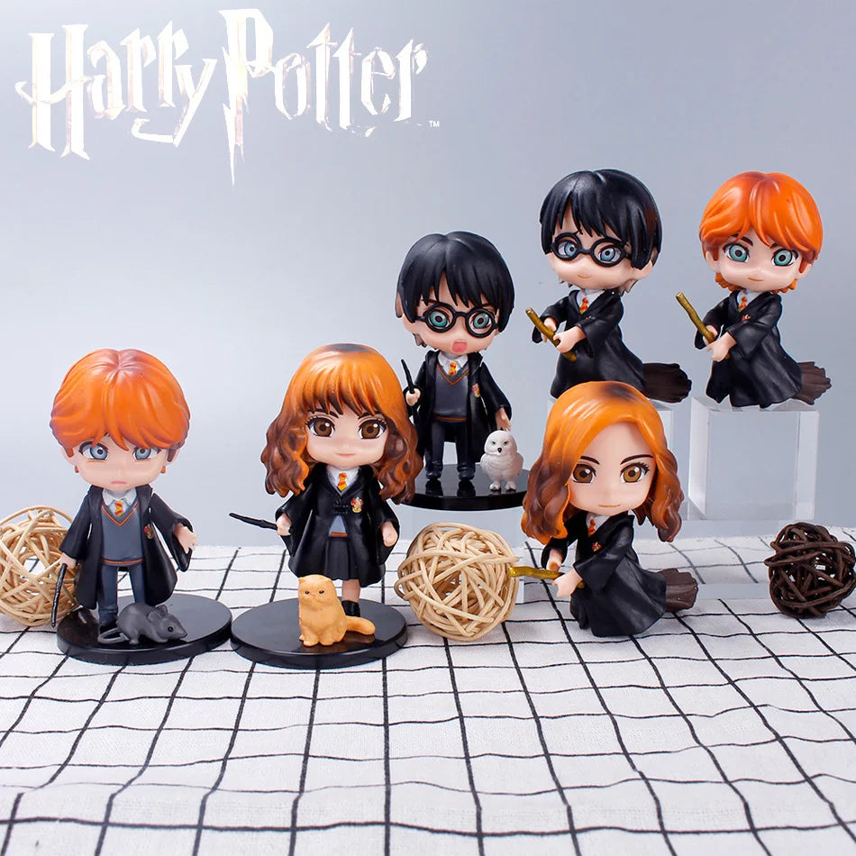 Harryy Potter 3pcs-10pcs Q Style Posket Hermione Ron Hedwig Vinyl Figure Toy Cake Decoration Car Model PVC Doll Toys