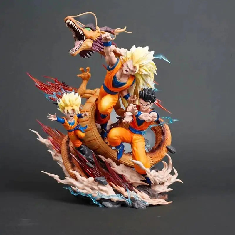Dragon Ball Anime Super Saiyan Dragon Fist Super Three Goku Father And Son Model Handmade Ornament Statue Collection Toy Gift