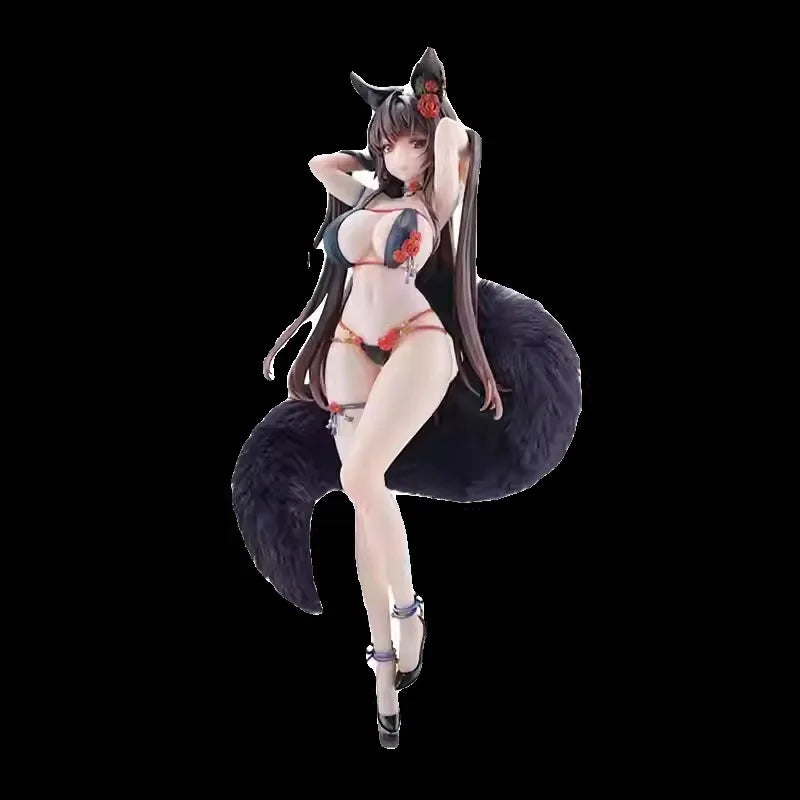 BearPanda Fox Girl Rose Bara Standing Pose 1/6 Anime Figure Model With Plush Tail Cute&Dynamic Decor Desktop Ornament Toy Gift