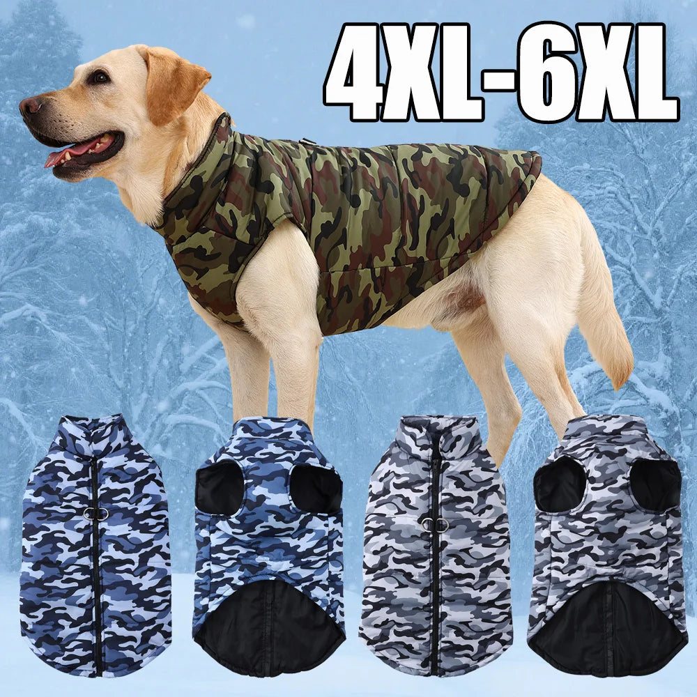 Winddichte Hundekleidung für kleine, mittelgroße und große Hunde, Katzen, Winterwelpen, Camouflage-Print, warme Kleidung, Golden Retriever-Kostüme