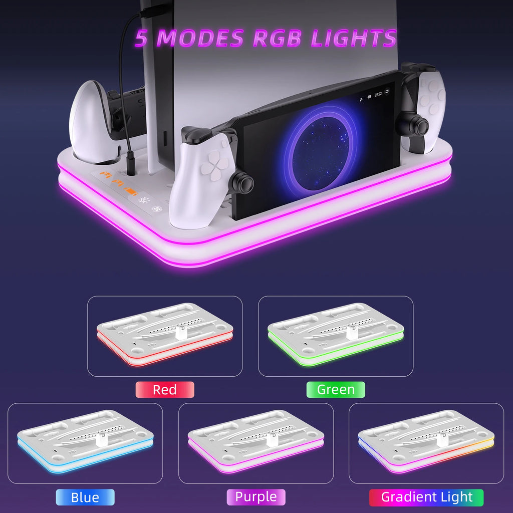 STORM WYRM For PS5 Slim/Pro Console Multi-function Cooling Storage Stand with Headset Hanging Rack,RGB Colorful Light JYS-P5225
