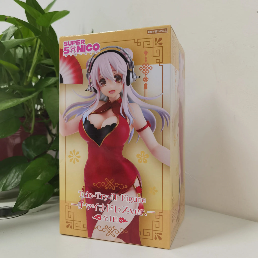 Genuine Original Furyu Super Sonico Trio Try It Figure Red China Dress Ver In Stock Anime Figure Model Collector Figurine Toys