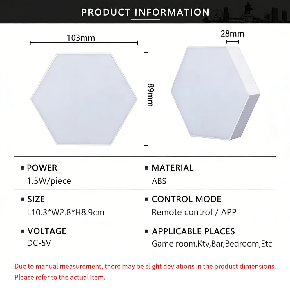 Exagon Smart RGB Hexagon Wall Light USB Powered Color Changing DIY Mode Music Sync APP Control Modular DIM LED ON for Game Room