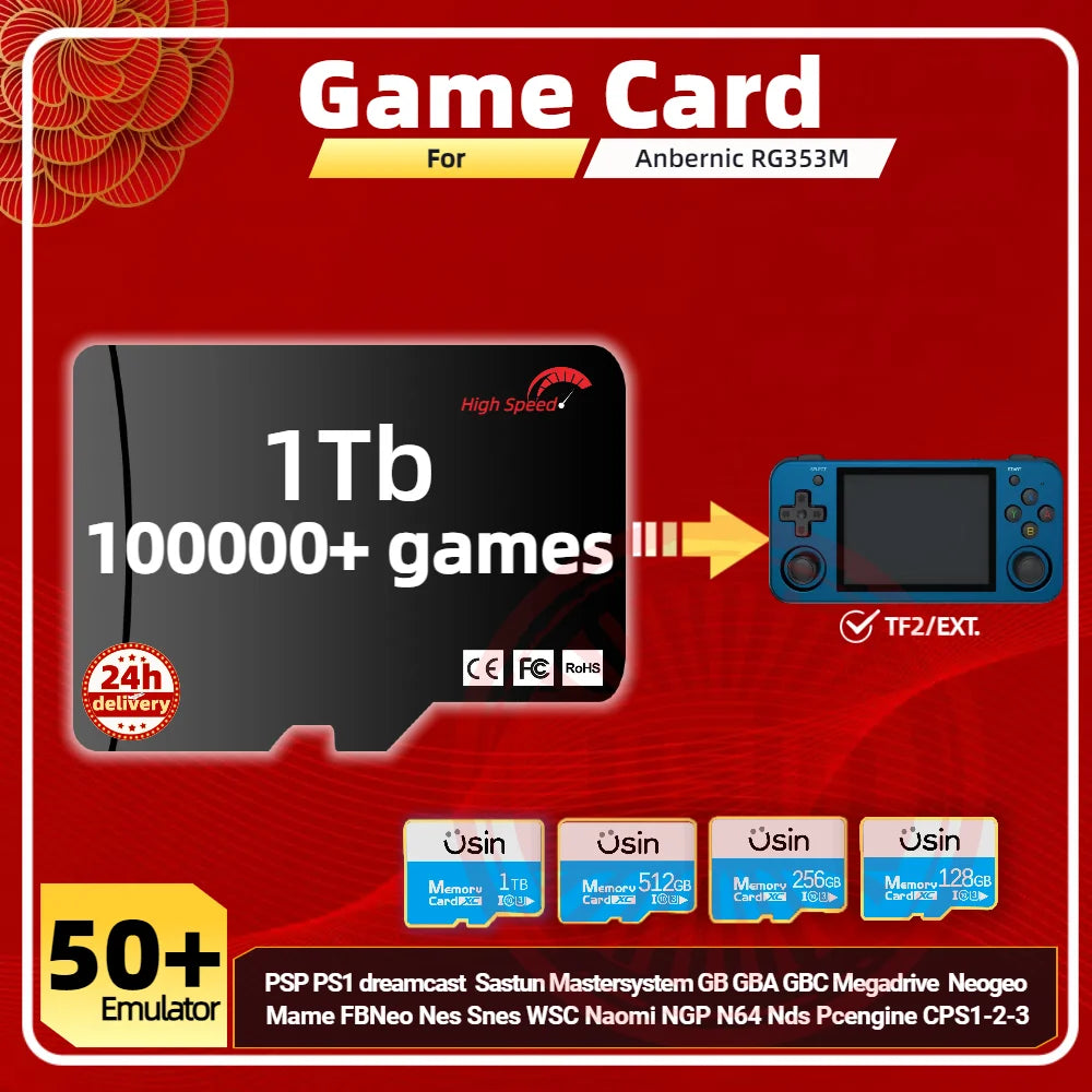 Game Card For Anbernic RG353M Memory TF Plug&Play Pre-install Retro Games PSP PS1 Arcade SD portable High Speed Card 1Tb 512G