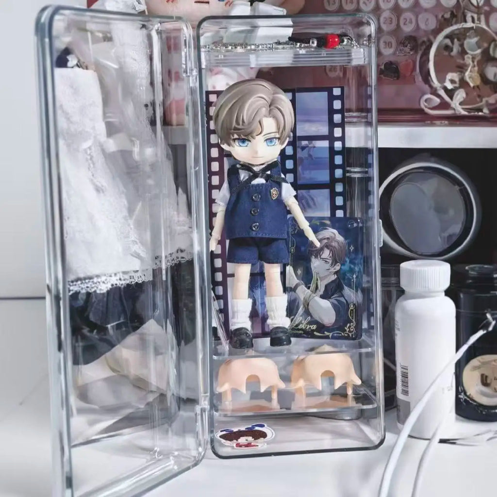 26cm High Transparency Doll Display Case BJD Storage Box Mini Showcase Dustproof Cabinet for OB11 1/12 1/6 Dolls GSC Figures