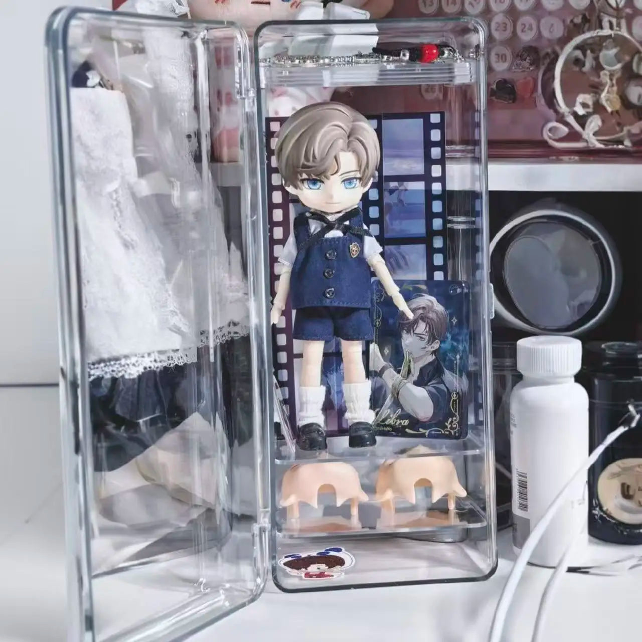 26cm High Transparency Doll Display Case BJD Storage Box Mini Showcase Dustproof Cabinet for OB11 1/12 1/6 Dolls GSC Figures
