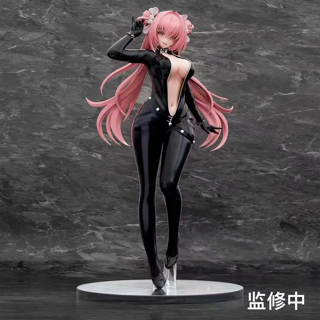 Anime Miss Lizzy Agent Figure Black Tight Suit Pink Hair Pvc Statue Smooth Touch Paint Desktop Decor For Anime Fans Wholesale