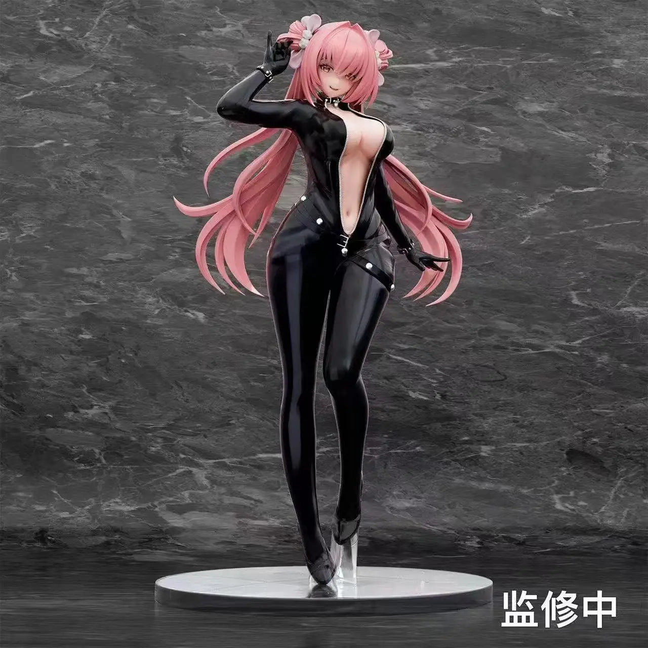 Anime Miss Lizzy Agent Figure Black Tight Suit Pink Hair Pvc Statue Smooth Touch Paint Desktop Decor For Anime Fans Wholesale