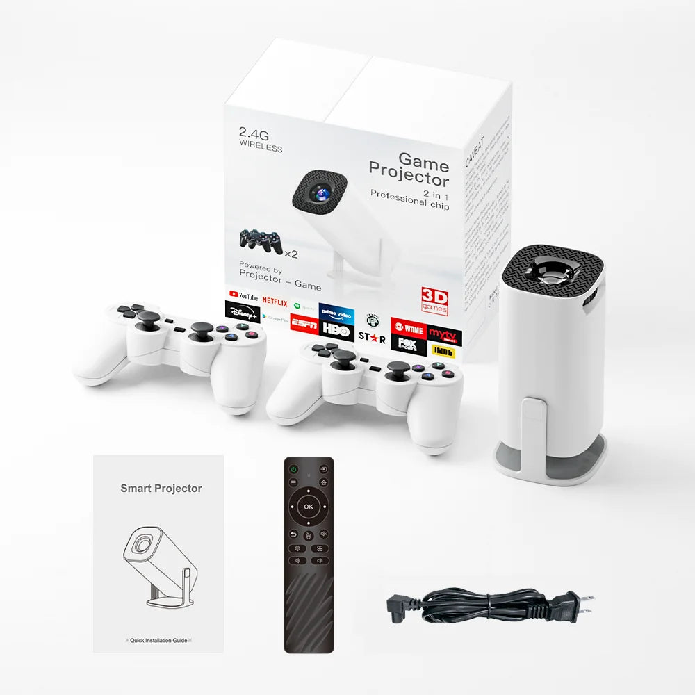 MOAO P30 Max Video Game Console Include 2 Wireless Game Controllers 3800 Games Support 4K 1080P Android11 Portable Projector
