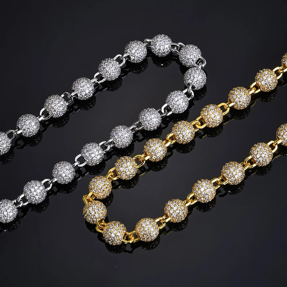 HHIOK Round Bead Customized Buckle Iced 5A Cubic Zirconia Hip Hop Rock Pants Chain Fashion Keychain Men's and Women's Jewelry