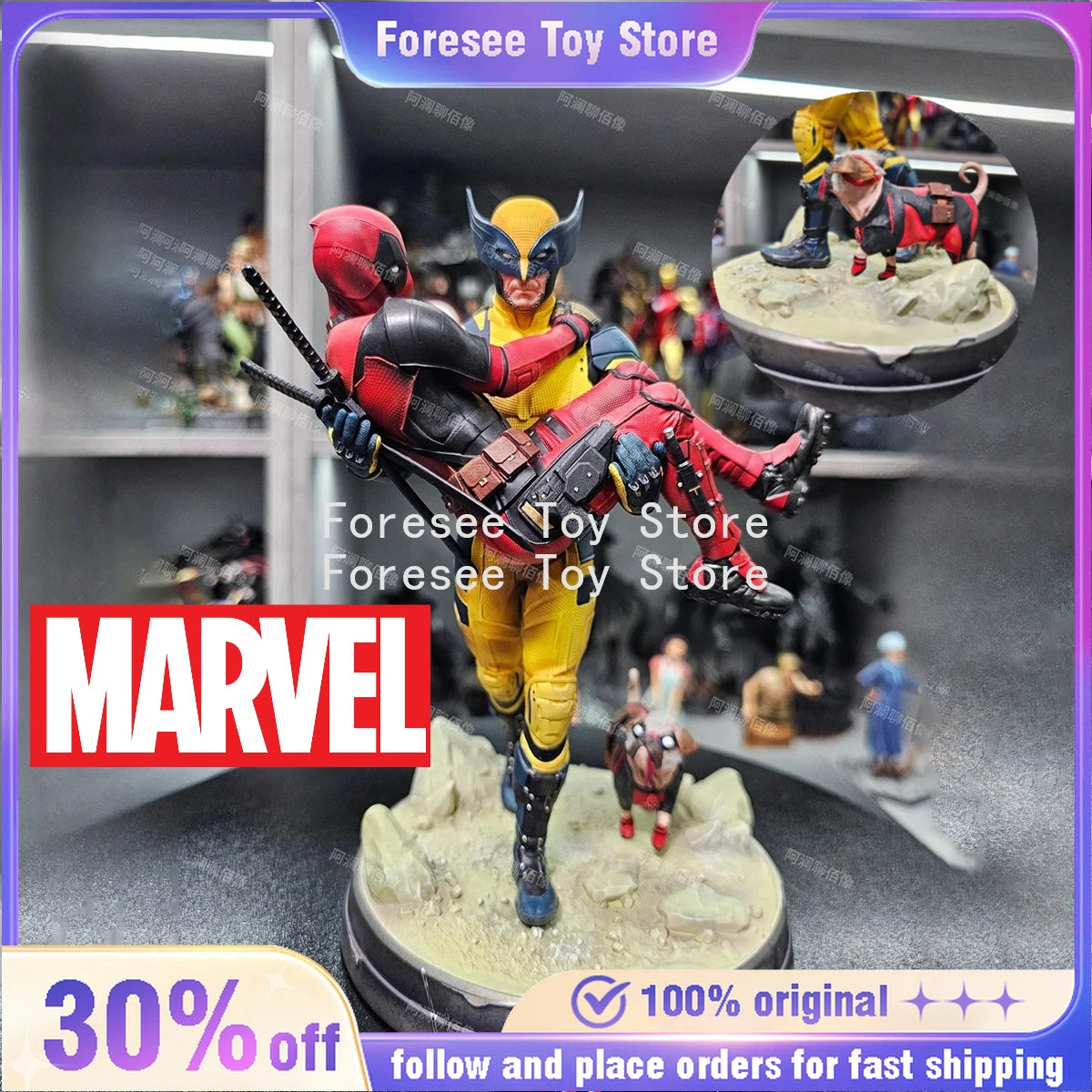 Wolverine Deadpool Anime Figure 1/4 Marvel Cuddle Collection Model Comics Figure Resin Desktop Ornament Gifts Children Toys