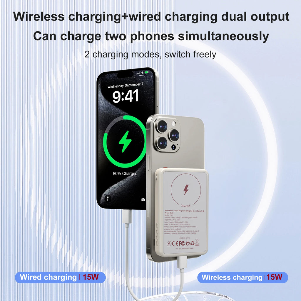 GAMINJA PB05 Mini Handheld Game Console Built-in 400 Games 5000mAh Battery Wireless Magnetic Power Bank Portable Game Console