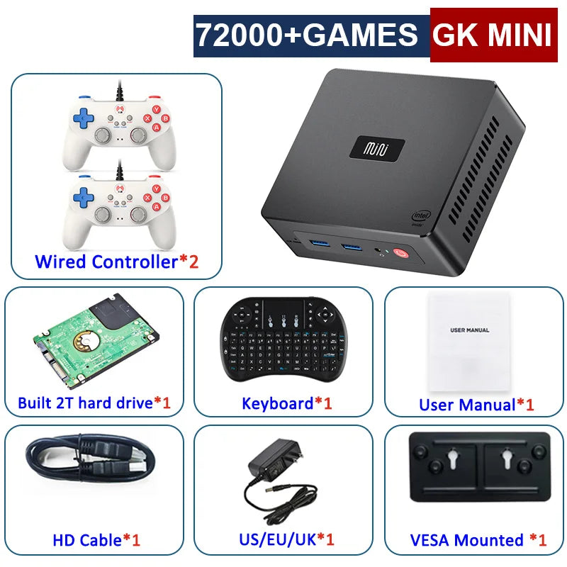 TSINGO Retro Super Console GK Mini Win11+Batocera 72000+Games 80+Emulators With 2.4G/5.8G Wifi 4K Plug And Play For PS2/WII/WIIU