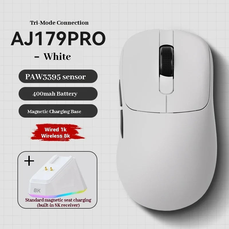 AJAZZ AJ179 PRO Kabellose Gaming-Maus – PAW3395-Sensor, magnetische Ladestation, anpassbare Makros, kompatibel mit PC/Laptop