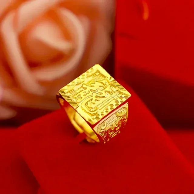 Glattes Segeln 18K Reales Gold Ring Reine 999 Herren AU750 Modische Drachen Muster Einstellbare Segen Geschenk für Freunde