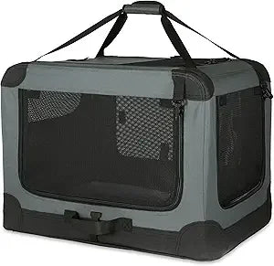 4-Doors Portable Soft-Sided Folding Travel Crate Kennel for cat, Dog, and Other Small Animals, Grey, M 30 x 21 x 2