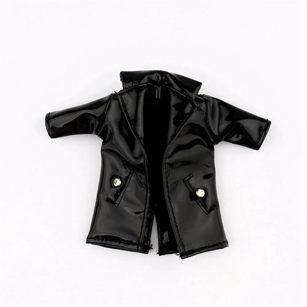 Fashion Clothes for OB11 BJD Dolls PU Leather Jacket Coat Doll Long-sleeved Coat for 1/11 1/12 bjd Doll Casual Clothes