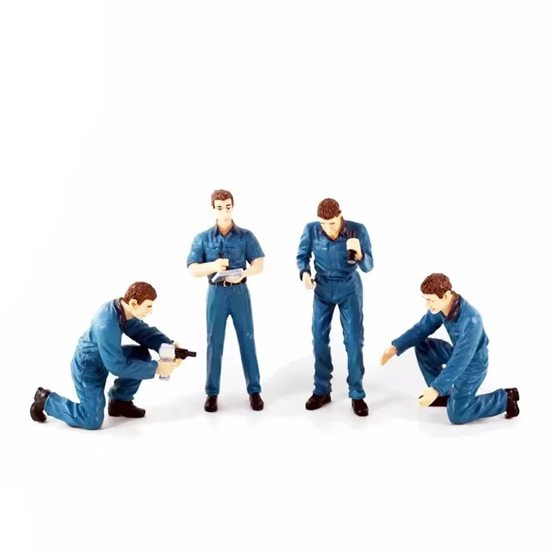 1/18 Scale 4Pcs Resin Repairman Model Vehicle Repair Factory Repair Worker Scene Accessories Action Figure Toy Gift Collection