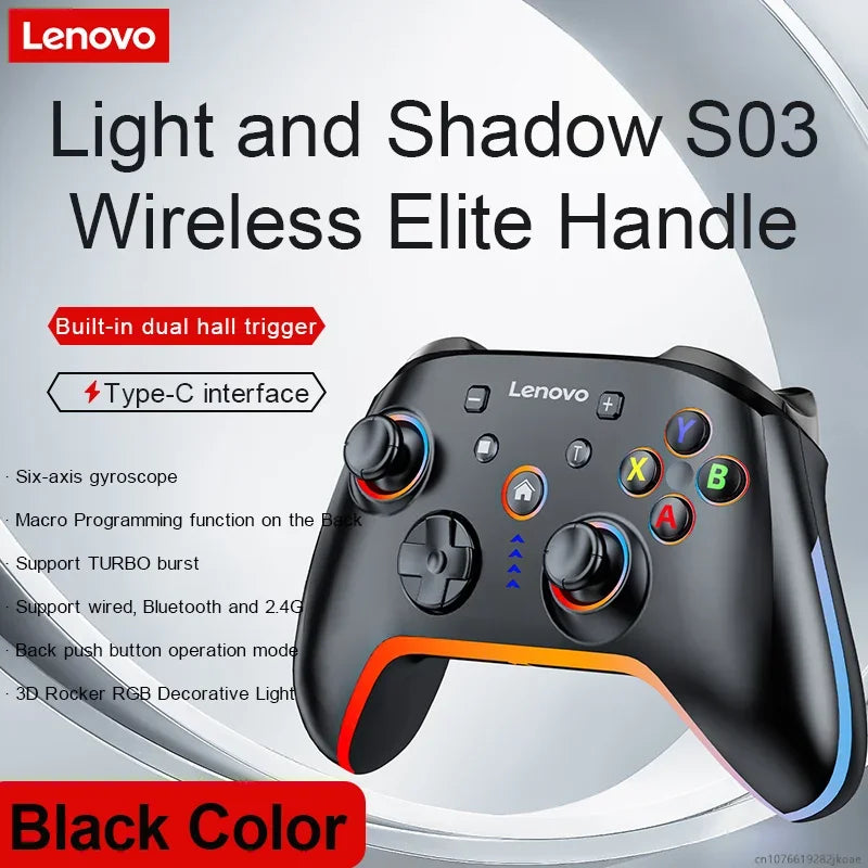 Lenovo S03 Gamepad Wireless Bluetooth Gaming Controller Hall Trigger Joystick Mecha-Tactile Buttons For Switch PC Android IOS