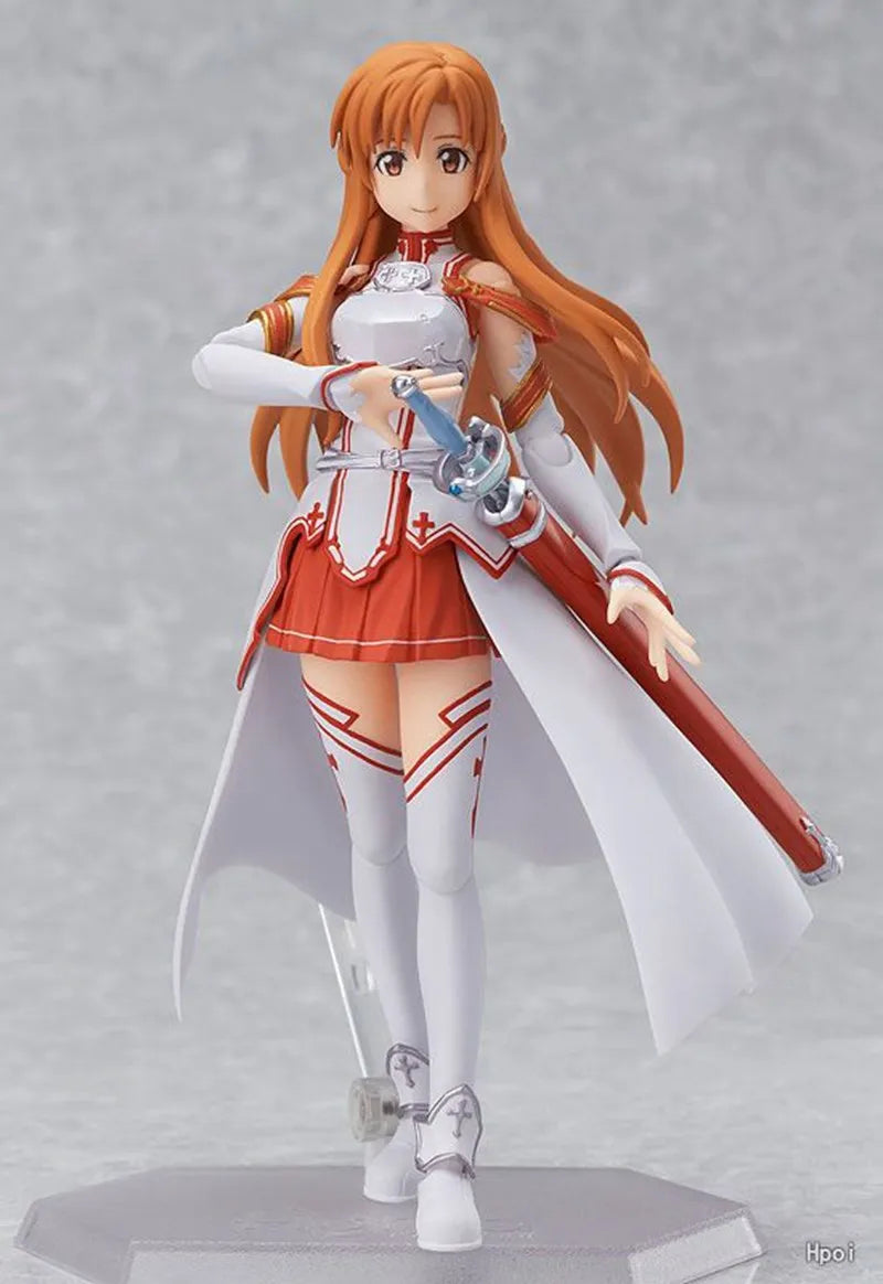 14CM Sword Art Online Action Figure Yuuki Asuna Fighting Form Standing Model Changeable Face Toys for Children PVC Gift Doll